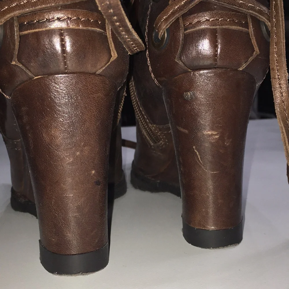 APEPAZZA REAL LEATHER LACED TIE UP WEDGE HEEL NON SKID SOLE Knee-High Boots - Picture 8 of 11